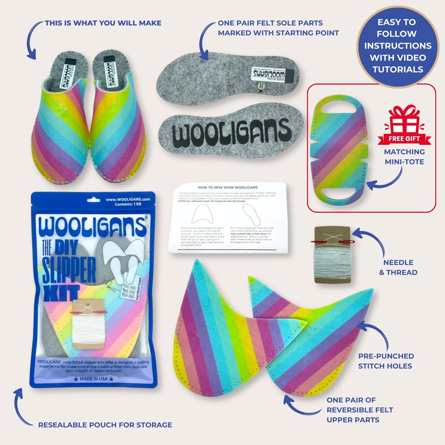 ELECTRIC SLIDE – WOOLIGANS DIY Slipper Kit | Easy Beginner Craft & Relaxing At-Home Activity Gift