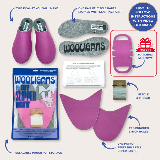 PINK PASSION – WOOLIGANS DIY Slipper Kit | Easy Beginner Craft & Relaxing At-Home Activity Gift