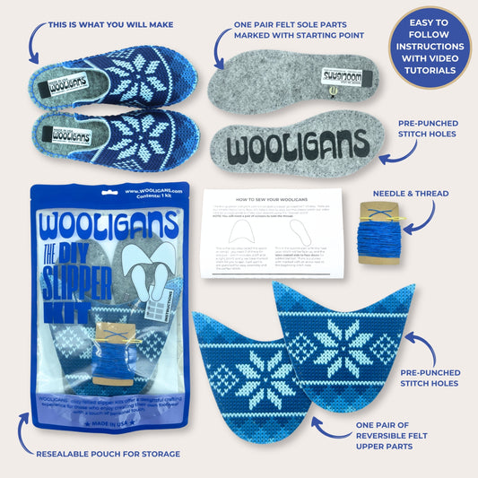 DIY Slipper Kit – BLUE SNOWFLAKE PRINT
