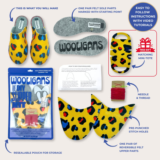 LEOPARD LUXE – WOOLIGANS DIY Slipper Kit | Easy Beginner Craft & Relaxing At-Home Activity Gift