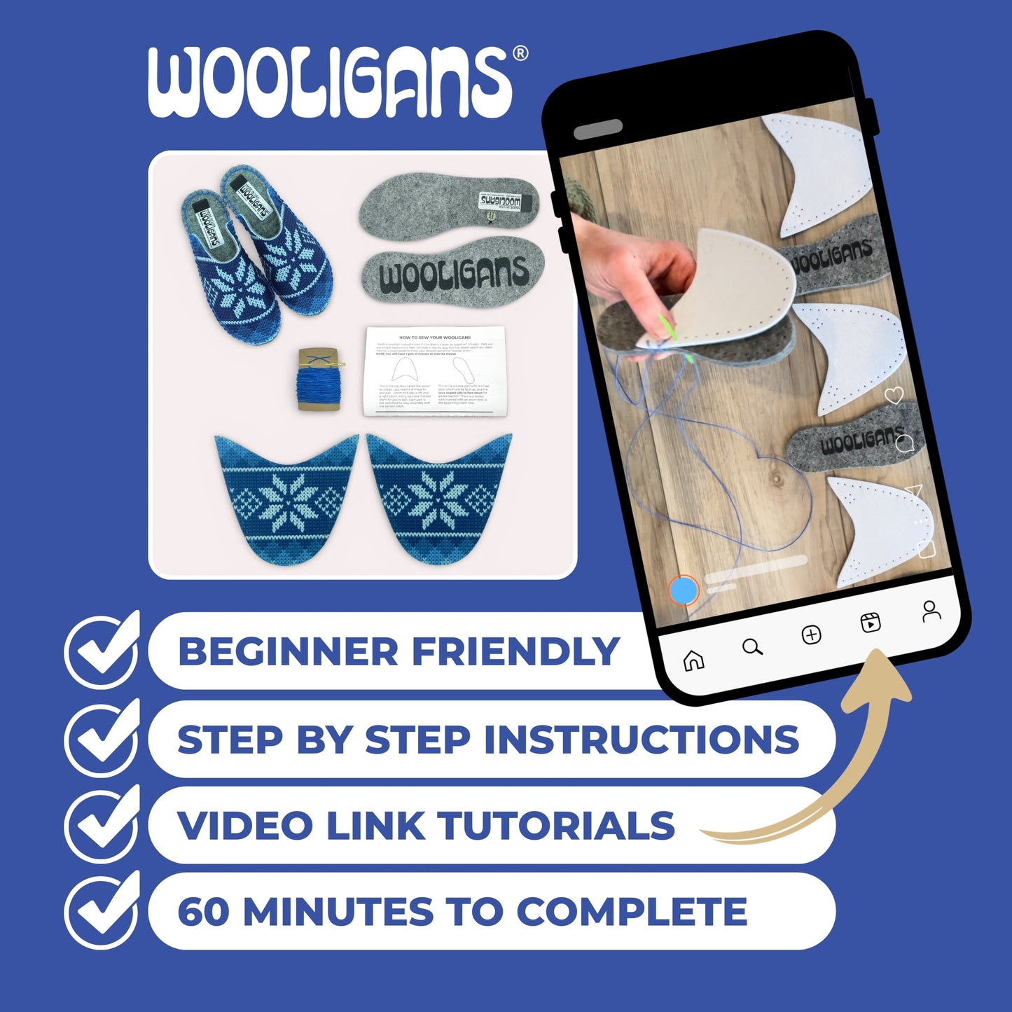 DIY Slipper Kit – BLUE SNOWFLAKE PRINT