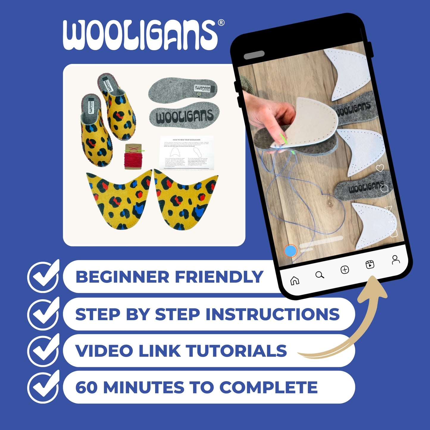 LEOPARD LUXE – WOOLIGANS DIY Slipper Kit | Easy Beginner Craft & Relaxing At-Home Activity Gift