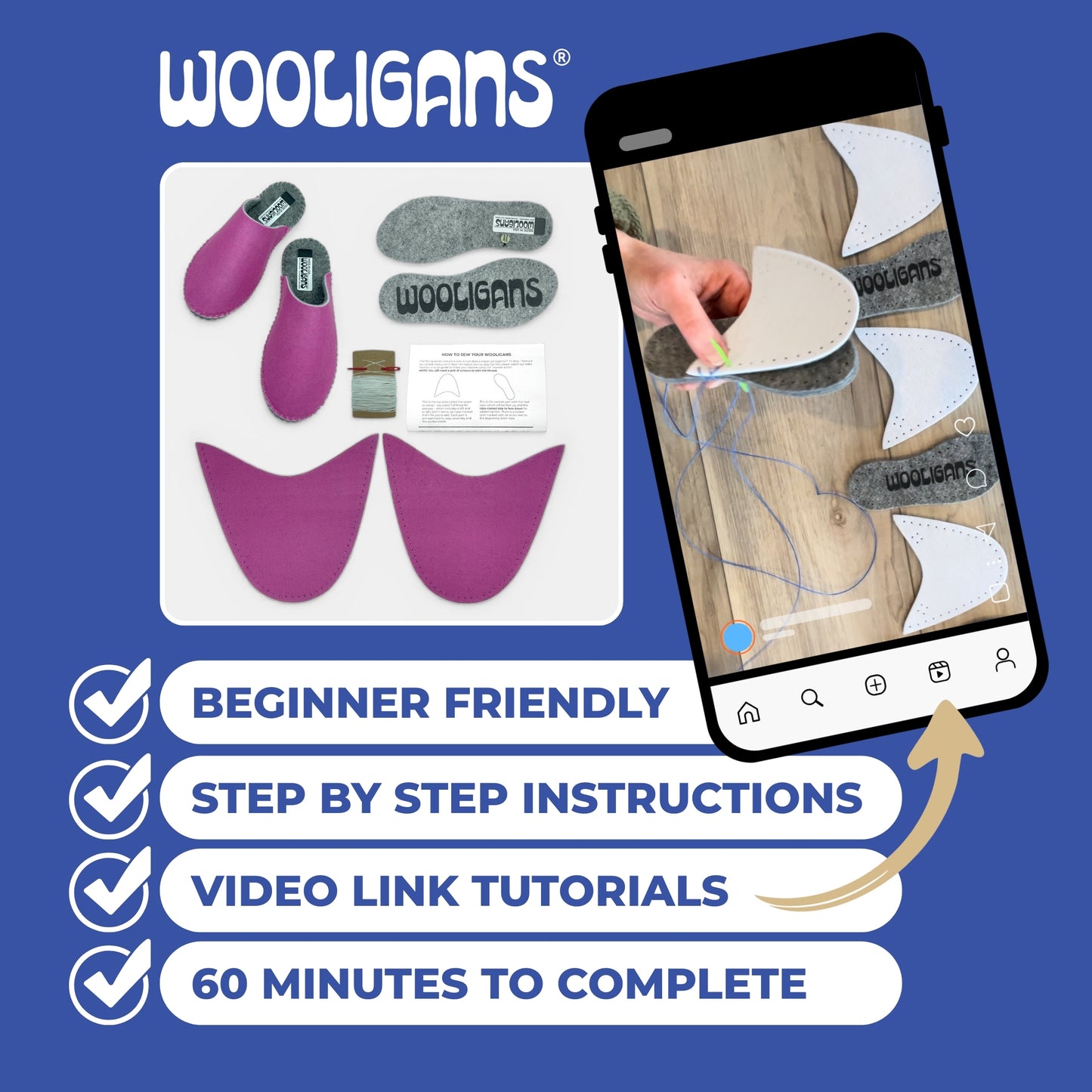 PINK PASSION – WOOLIGANS DIY Slipper Kit | Easy Beginner Craft & Relaxing At-Home Activity Gift