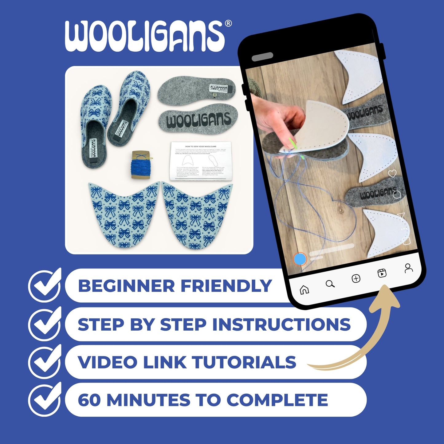 Pretty Tied Up – WOOLIGANS DIY Slipper Kit | Easy Beginner Craft & Relaxing At-Home Activity Gift