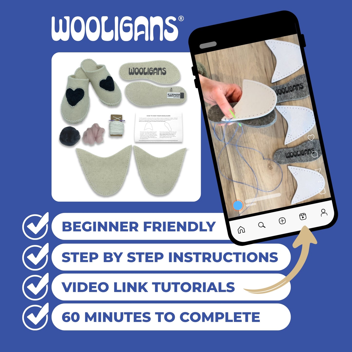 WOOLIGANS PURE™ | 100% Natural Wool DIY Slipper Kit