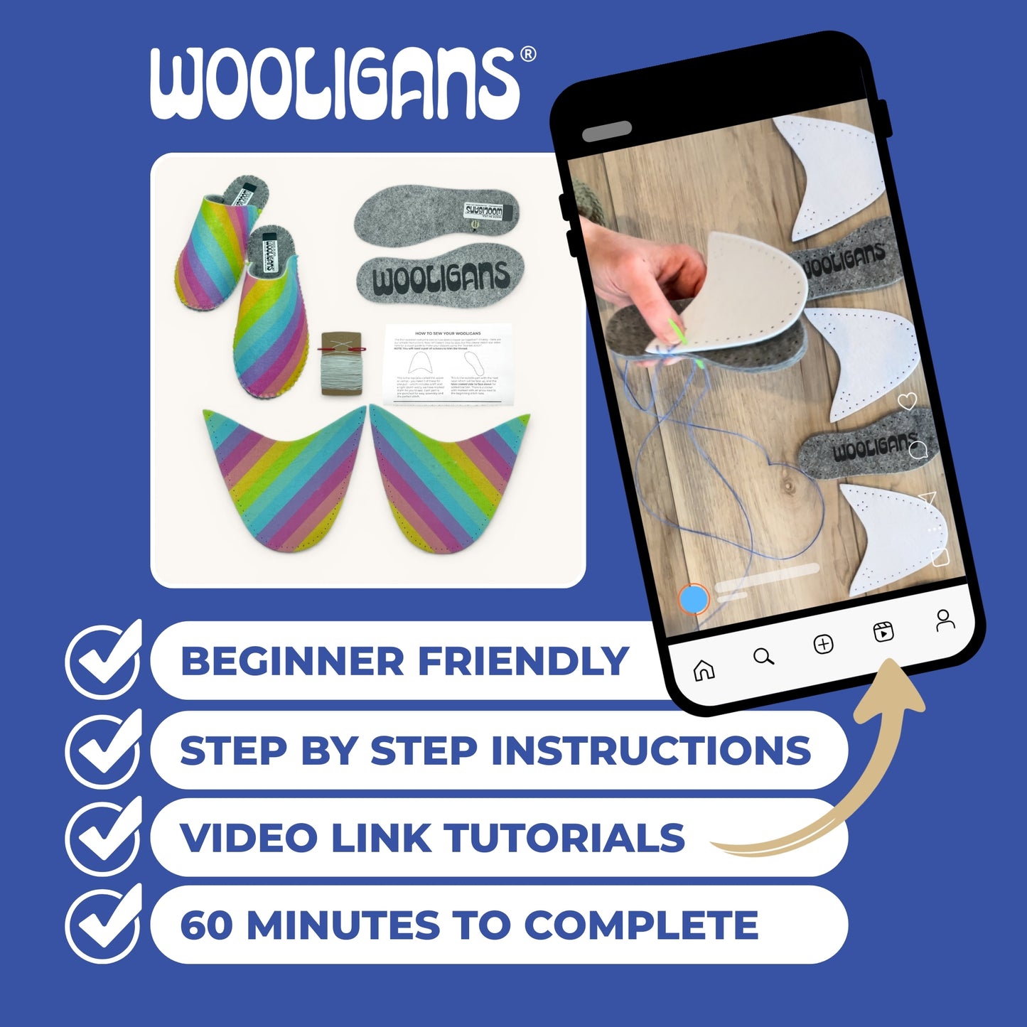 ELECTRIC SLIDE – WOOLIGANS DIY Slipper Kit | Easy Beginner Craft & Relaxing At-Home Activity Gift