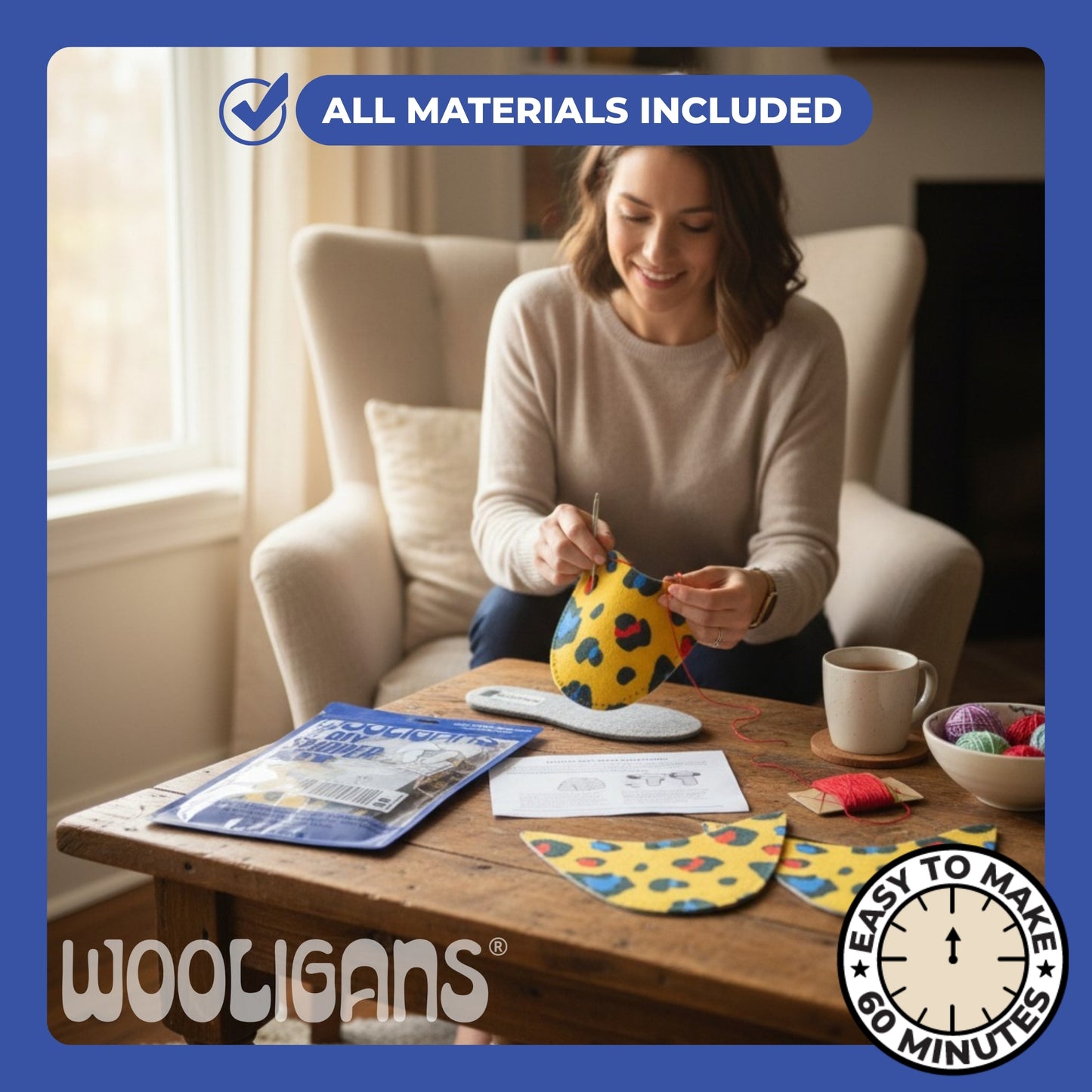 LEOPARD LUXE – WOOLIGANS DIY Slipper Kit | Easy Beginner Craft & Relaxing At-Home Activity Gift