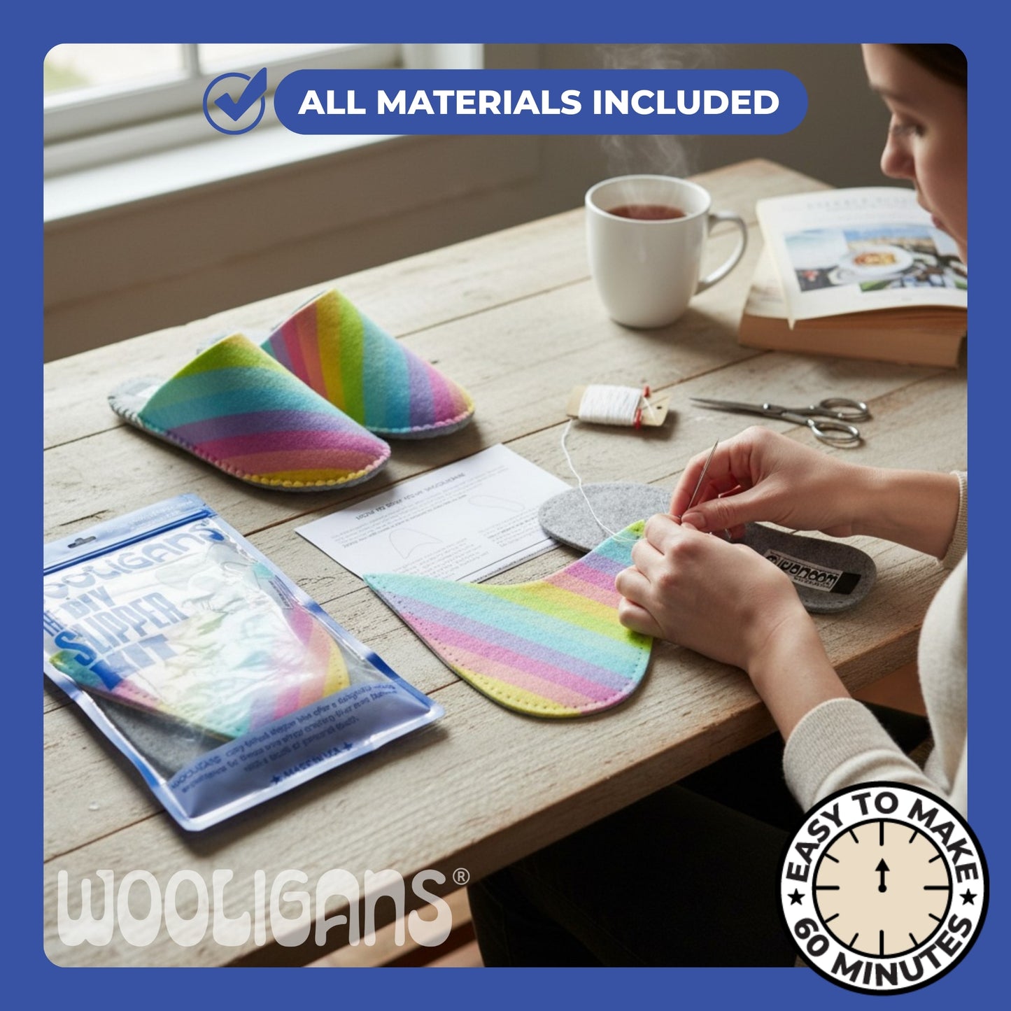 ELECTRIC SLIDE – WOOLIGANS DIY Slipper Kit | Easy Beginner Craft & Relaxing At-Home Activity Gift