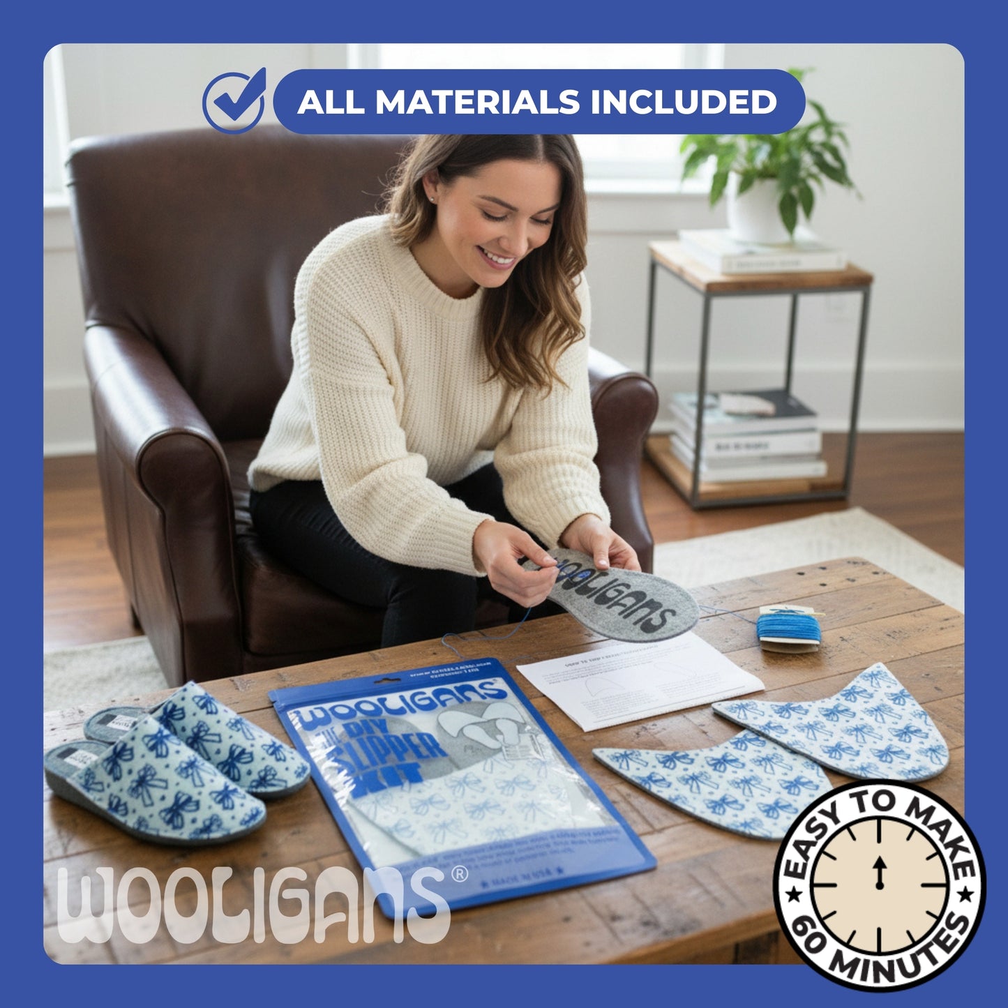 Pretty Tied Up – WOOLIGANS DIY Slipper Kit | Easy Beginner Craft & Relaxing At-Home Activity Gift