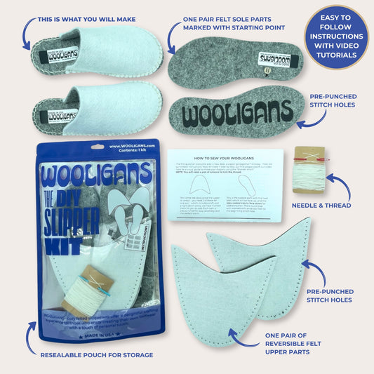 Classic Solid – WOOLIGANS DIY Slipper Kit | Hygge Cozy Beginner Sewing Kit + Blank Canvas for Personalization