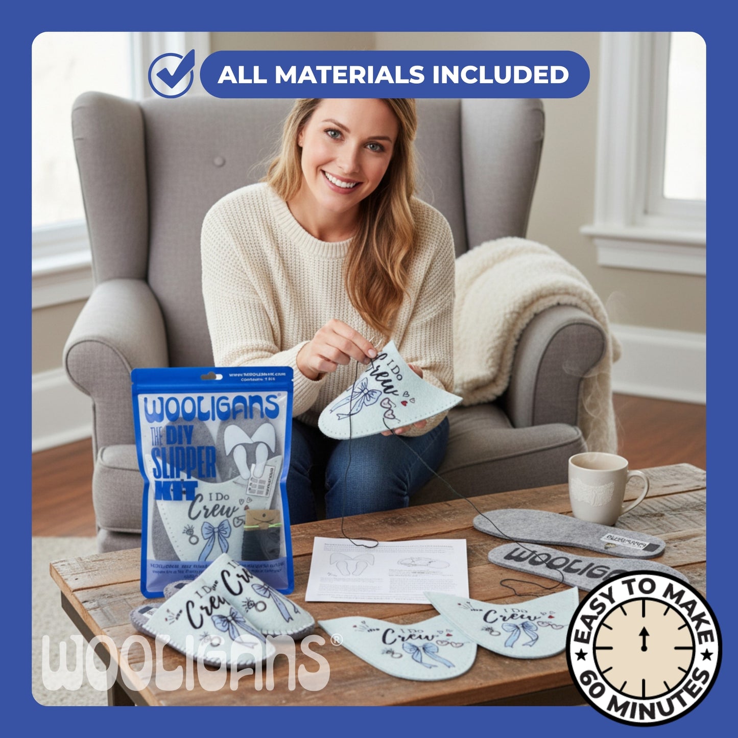 I Do Crew – WOOLIGANS DIY Slipper Kit | Bridal Party Gift & Beginner DIY Cozy Craft Kit