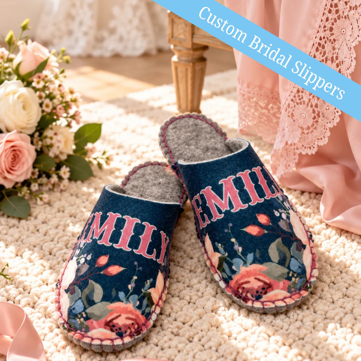 Personalized Bridal Party Slippers | Custom Wedding Morning Slippers