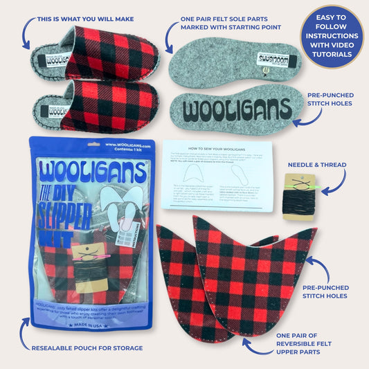Buffalo Check – WOOLIGANS DIY Slipper Kit | Beginner Needlecraft Sewing Kit & Cozy Gift